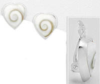 Herz Clip-Ohrringe mit Shiva Shell verziert, 925 Sterling Silber