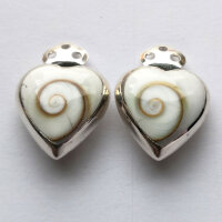 Herz Clip-Ohrringe mit Shiva Shell verziert, 925 Sterling Silber