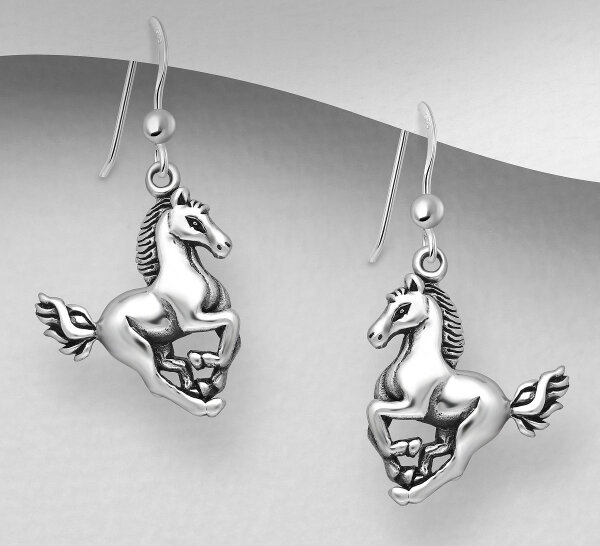 925 Sterling Silber Pferde Ohrringe zum Einhaken
