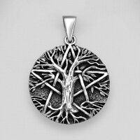 Pentagramm und Lebensbaum Anhänger, Neo Pagan - 925 Sterling Silber - geschwärzt
