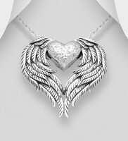 925 Sterling Silber Anhänger, Herz und Flügel bilden ein großes Herz
