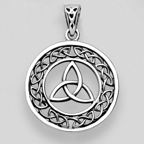 925 Sterling Silber, geschwärzt - Keltischer Knoten mit Triquetra Ring, Anhänger